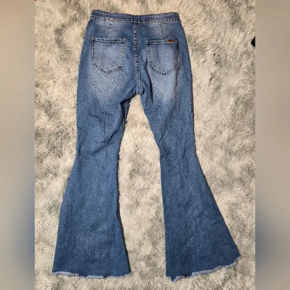 Rock And Roll Demin Blue Very Flare Bargain Button Bell Style Jeans - Picture 2 of 4